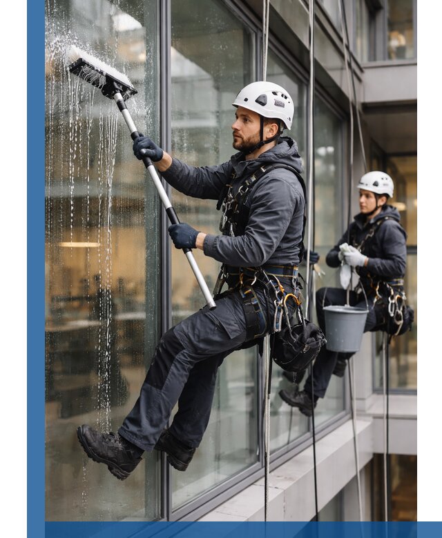 Профессиональная мойка витражей промышленными альпинистами в Луховицах