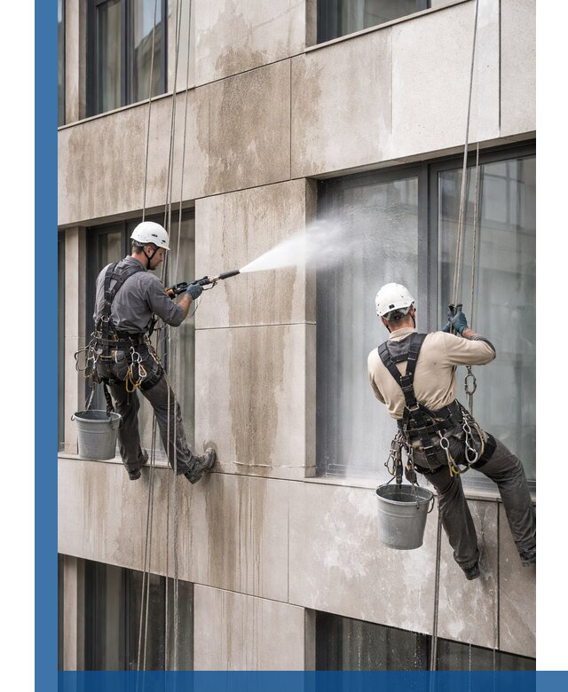 Послестроительная мойка фасада промышленным альпинизмом в Луховицах