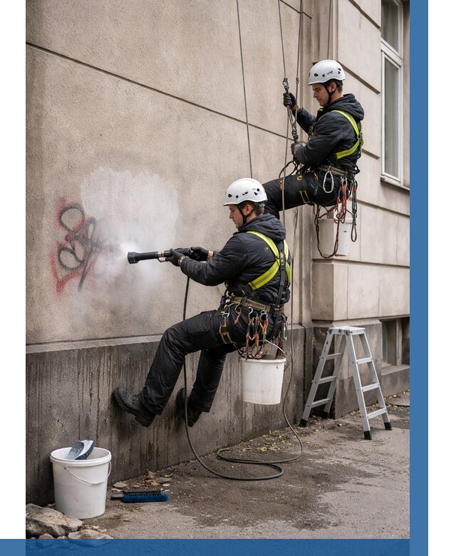 Удаление граффити с фасада в Луховицах от 4655 р. | ВЫСОТНИК-Лхв