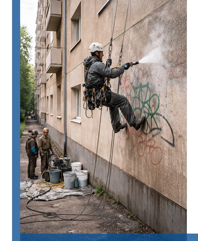 Удаление граффити с фасада в Луховицах без следов и повреждений