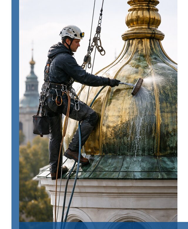 Профессиональная мойка куполов и шпилей высотными альпинистами в Луховицах