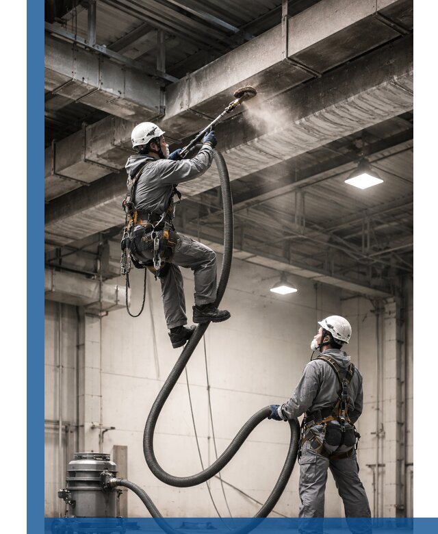 Обеспыливание потолочных конструкций в Луховицах промышленным альпинизмом