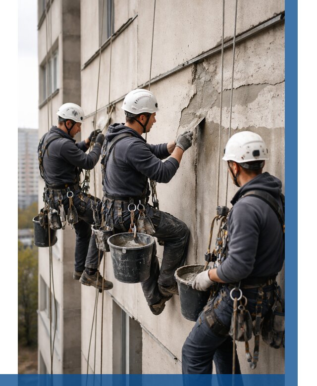 Ремонт бетонных элементов фасада в Луховицах от 2586 р. | ВЫСОТНИК-Лхв