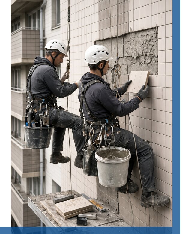 Ремонт облицовки фасада плиткой в Луховицах от 1862 р. | ВЫСОТНИК-Лхв