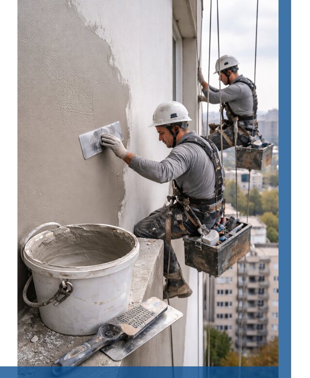 Шпаклевка фасада на высоте в Луховицах от 724 р. | ВЫСОТНИК-Лхв