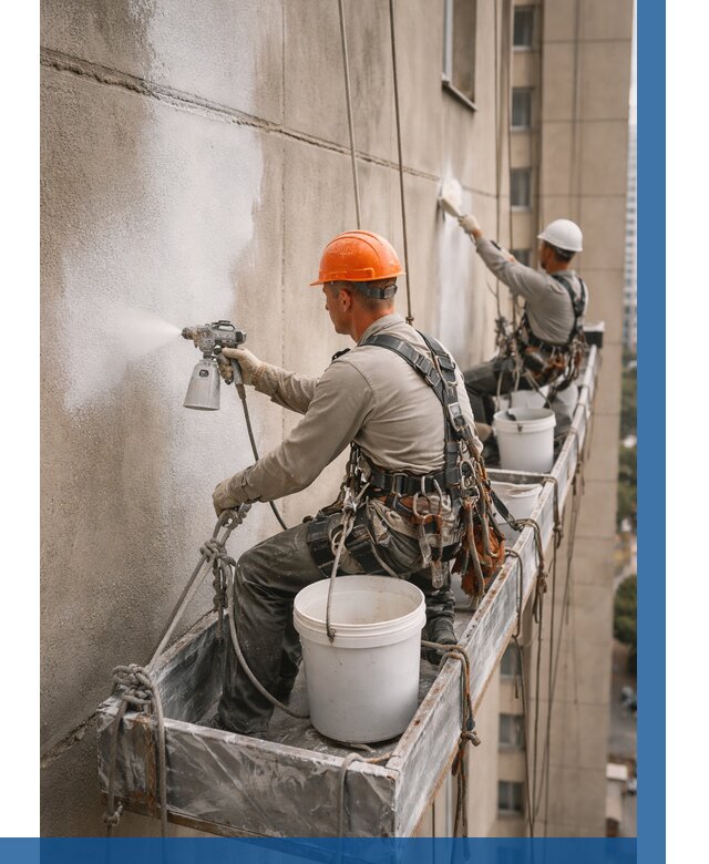 Грунтовка фасада на высоте в Луховицах от 124 р. | ВЫСОТНИК-Лхв