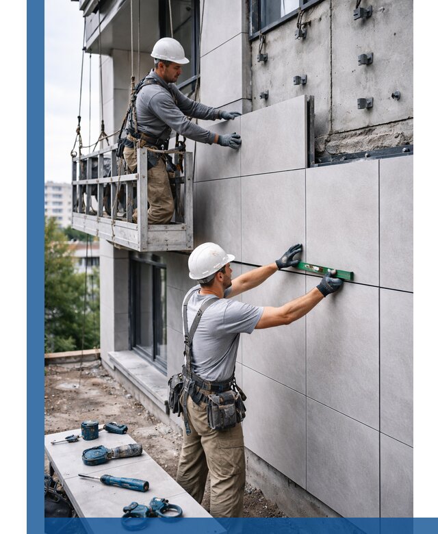 Монтаж керамогранита на фасад в Луховицах под ключ с гарантией качества