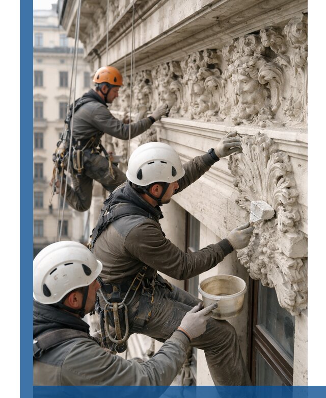 Реставрация фасадной лепнины с высотными работами в Луховицах