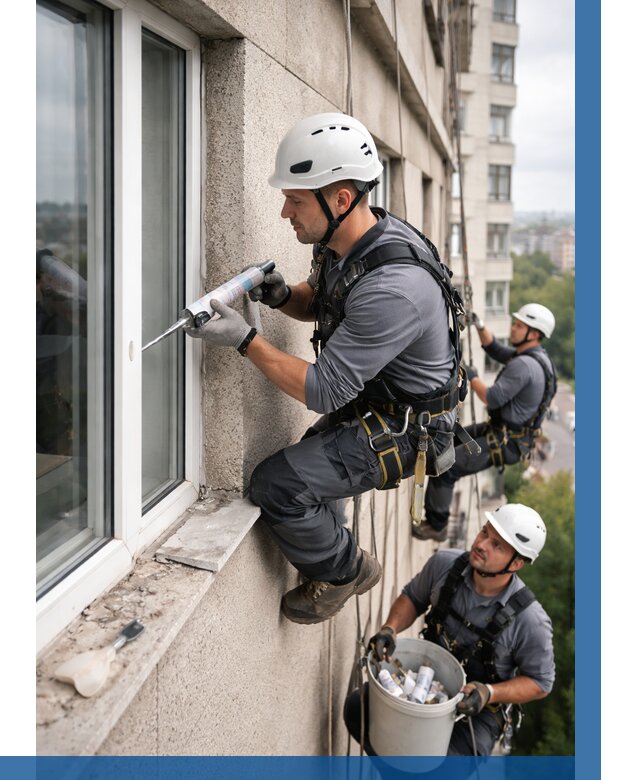 Герметизация оконных швов снаружи в Луховицах от 1552 р. | ВЫСОТНИК-Лхв