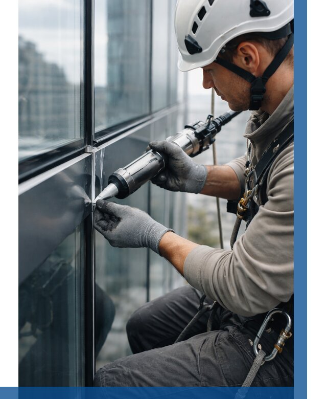 Герметизация стыков витража в Луховицах от 1241 р. | ВЫСОТНИК-Лхв