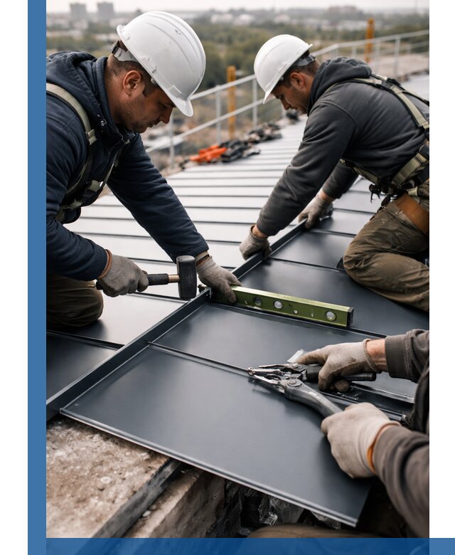 Монтаж фальцевой кровли в Луховицах для промышленных зданий