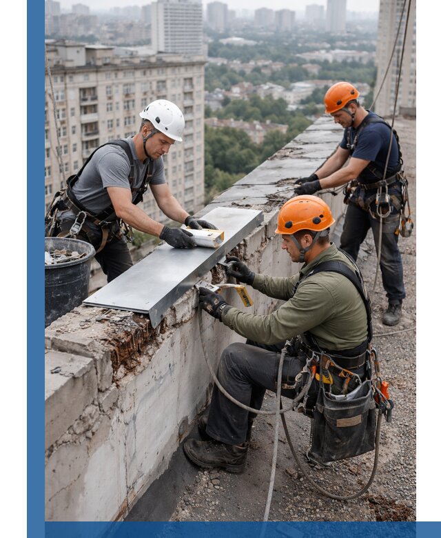 Ремонт парапета на кровле в Луховицах, высотные работы с гарантией