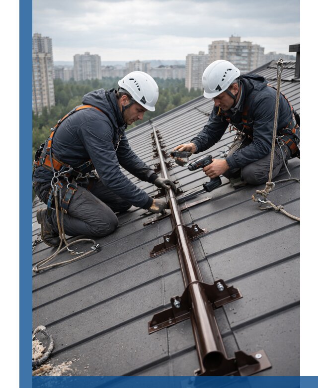 Монтаж снегозадержателей на кровле зданий в Луховицах под ключ