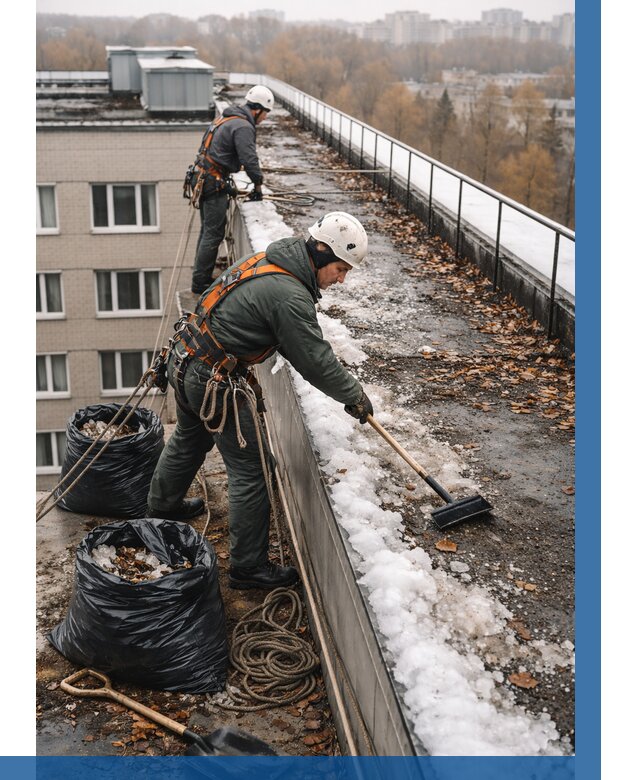 Очистка кровли по периметру в Луховицах от 569 р. | ВЫСОТНИК-Лхв