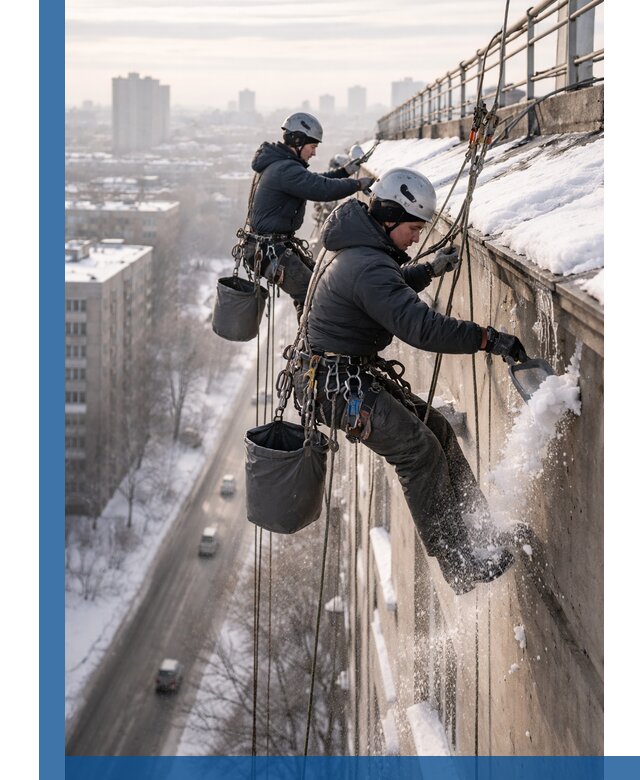 Очистка карнизов от снега в Луховицах профессионально и безопасно