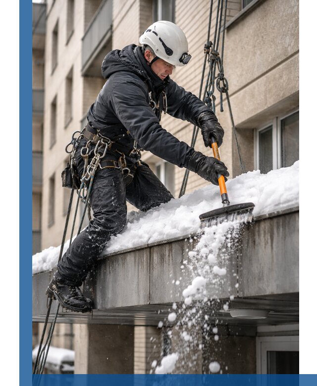 Очистка козырьков от снега в Луховицах круглогодично безопасно