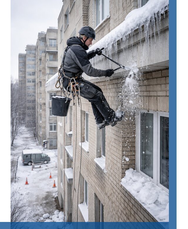 Удаление наледи с карнизов в Луховицах от 362 р. | ВЫСОТНИК-Лхв