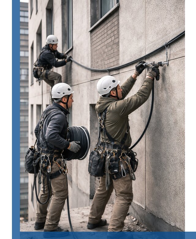 Прокладка кабеля по фасаду в Луховицах, профессиональный монтаж