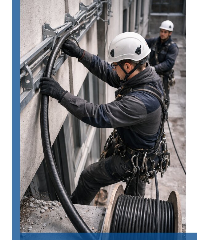 Протяжка кабеля питания на высоте в Луховицах с гарантией безопасности и качества