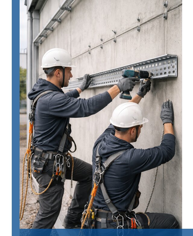 Монтаж кабельных лотков на фасаде зданий в Луховицах с гарантией