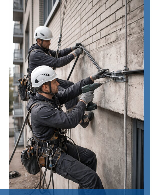 Крепление кабеля на фасаде в Луховицах от 362 р. | ВЫСОТНИК-Лхв