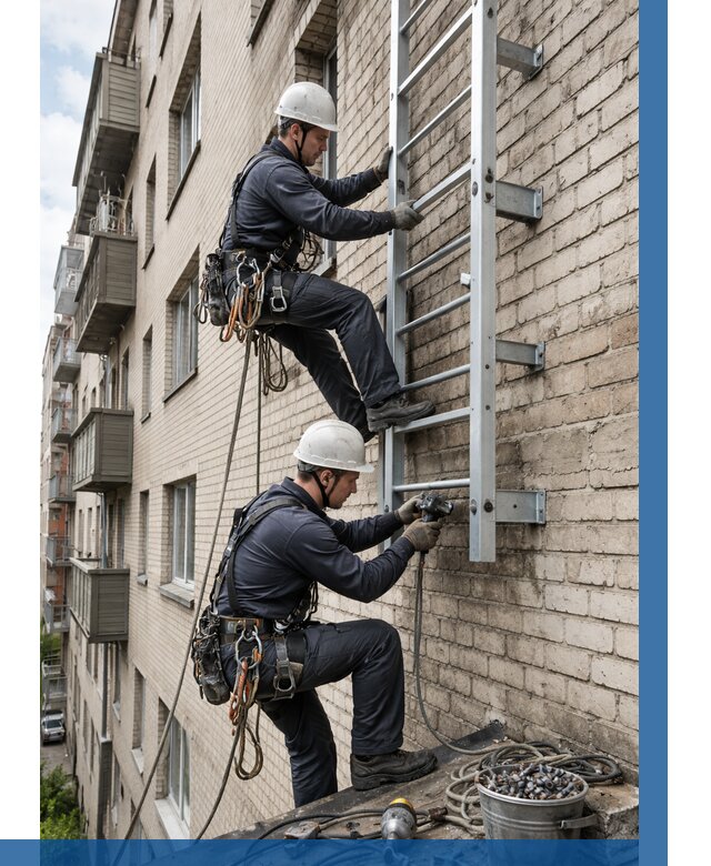 Монтаж пожарной лестницы в Луховицах от 25863 р заказать у ВЫСОТНИК-Лхв