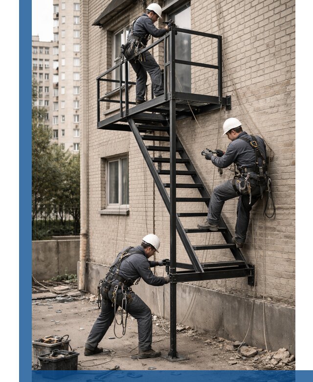 Монтаж пожарной лестницы в Луховицах, установка и крепление