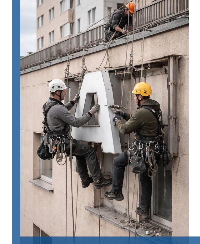 Ремонт и восстановление наружных вывесок на высоте в Луховицах