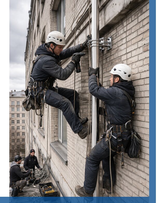 Монтаж флагштока на здании в Луховицах от 6724 р. | ВЫСОТНИК-Лхв