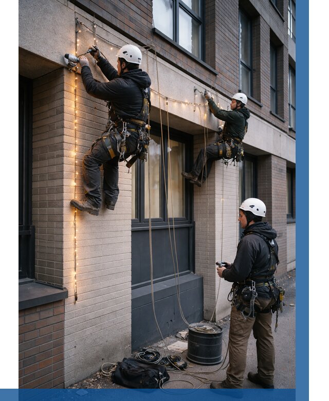 Монтаж гирлянд на фасаде в Луховицах от 3621 р. | ВЫСОТНИК-Лхв