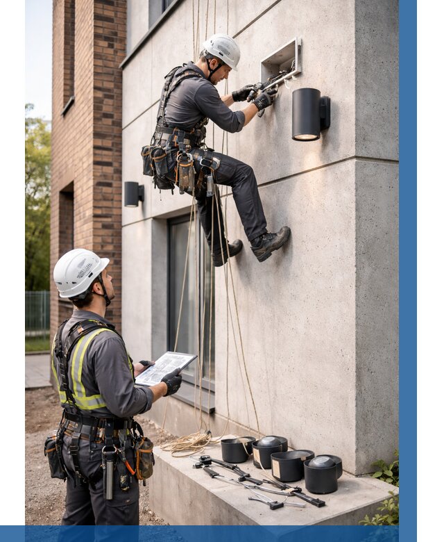 Монтаж фасадного освещения в Луховицах от 2586 р. | ВЫСОТНИК-Лхв