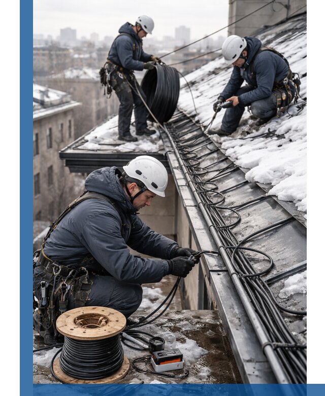 Монтаж греющего кабеля на кровле в Луховицах под ключ