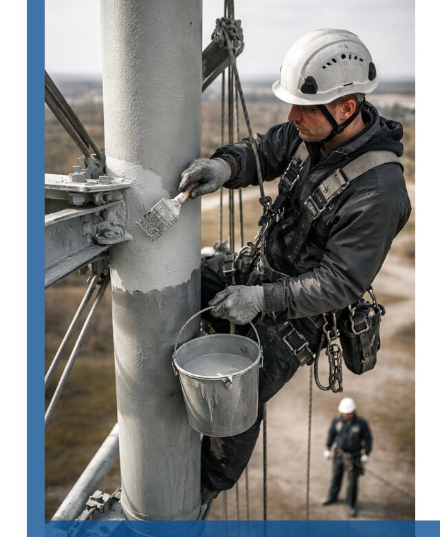 Покраска мачт связи в Луховицах промышленными альпинистами