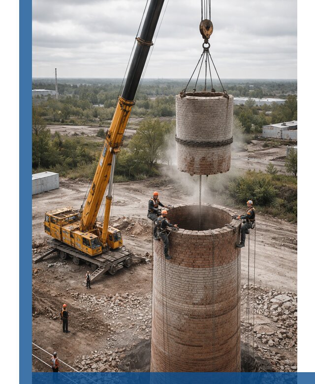 Демонтаж дымовой трубы в Луховицах с гарантиями безопасности