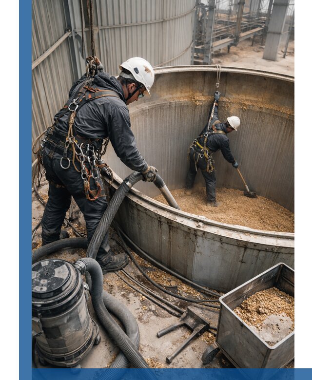 Профессиональная чистка зерновых бункеров в Луховицах с выездом