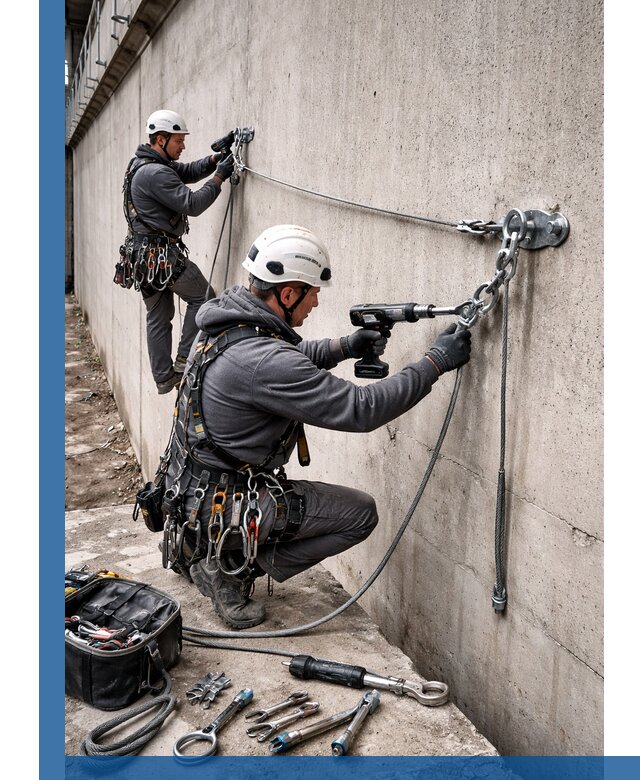 Монтаж анкерных линий высотной безопасности в Луховицах